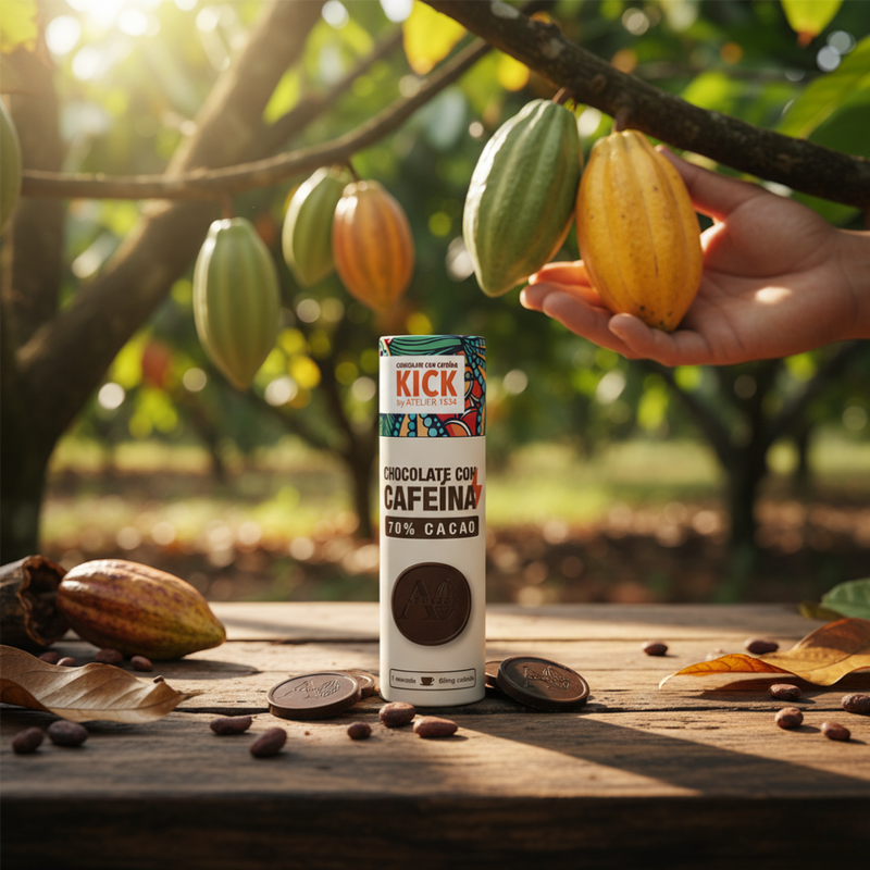 KICK - Monedas de chocolate obscuro con cafeína (tubo con 16 monedas)