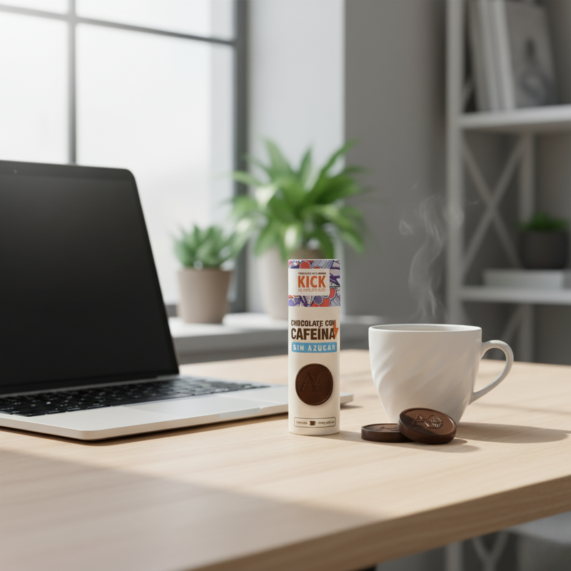 KICK - Monedas de Chocolate Sin Azúcar con Cafeína (tubo con 16 monedas)