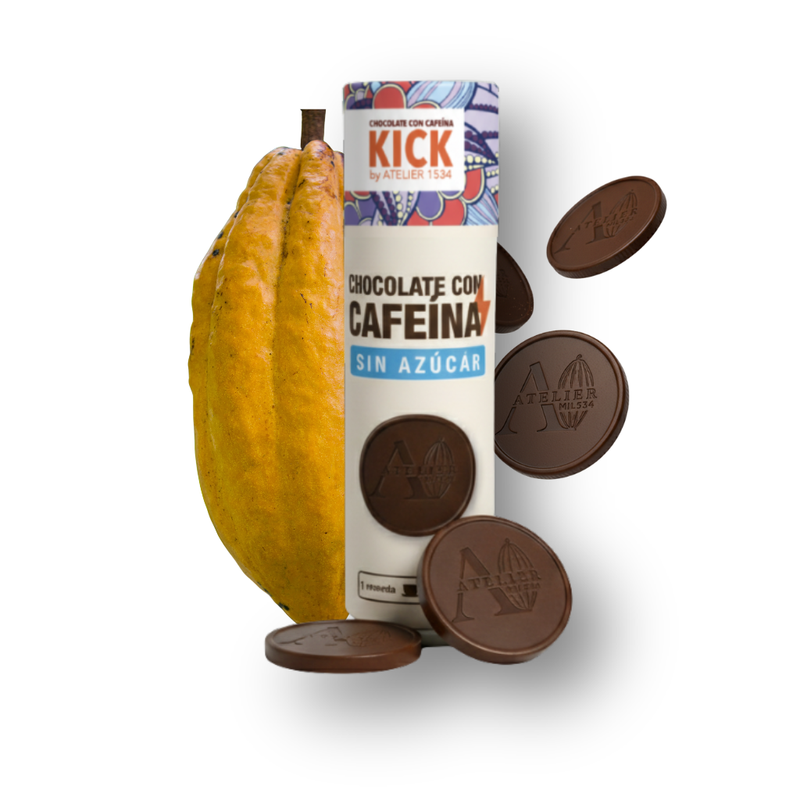 KICK - Monedas de Chocolate Sin Azúcar con Cafeína (tubo con 16 monedas)